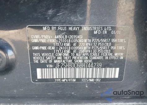 2011 Subaru Forester 2.5X Premium из США, поврежденный, VIN JF2SHBDC6BH744239